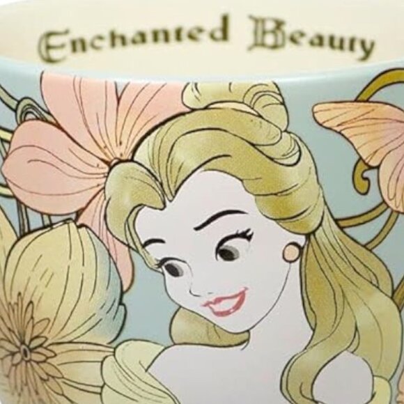 DISNEY Enchanted Beauty Mug Belle Retired Collectible Ceramic Pastel Floral - Picture 9 of 16